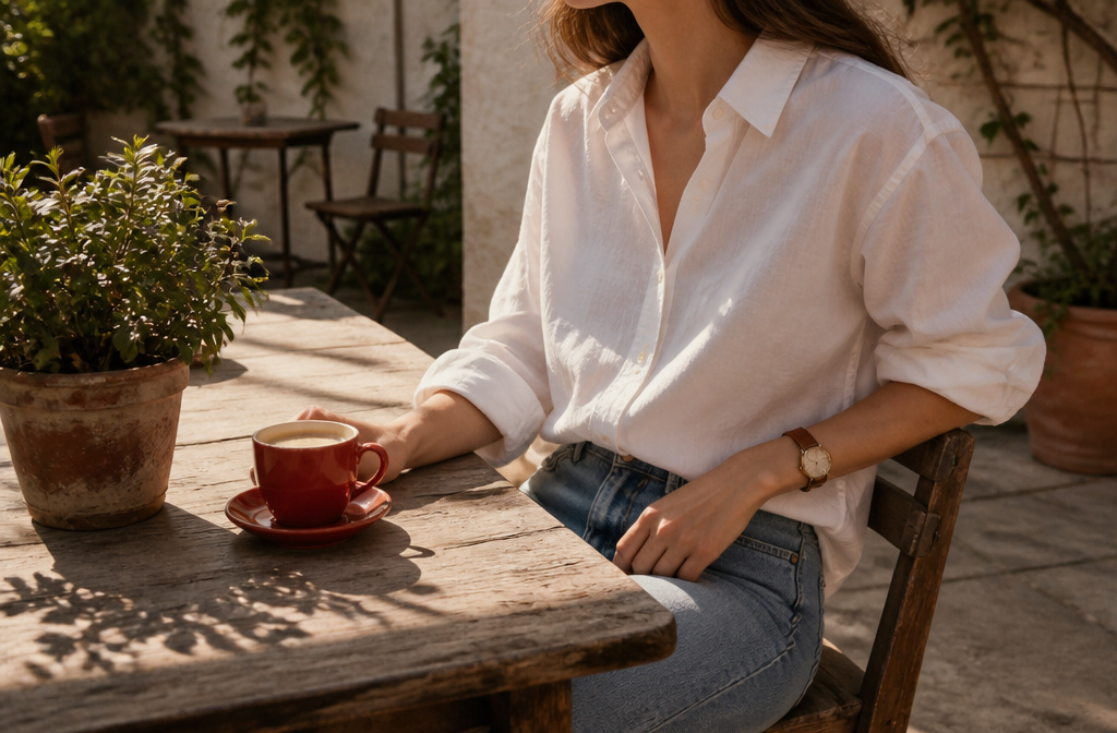 Various women's shirt styles showcased in a fashion context.